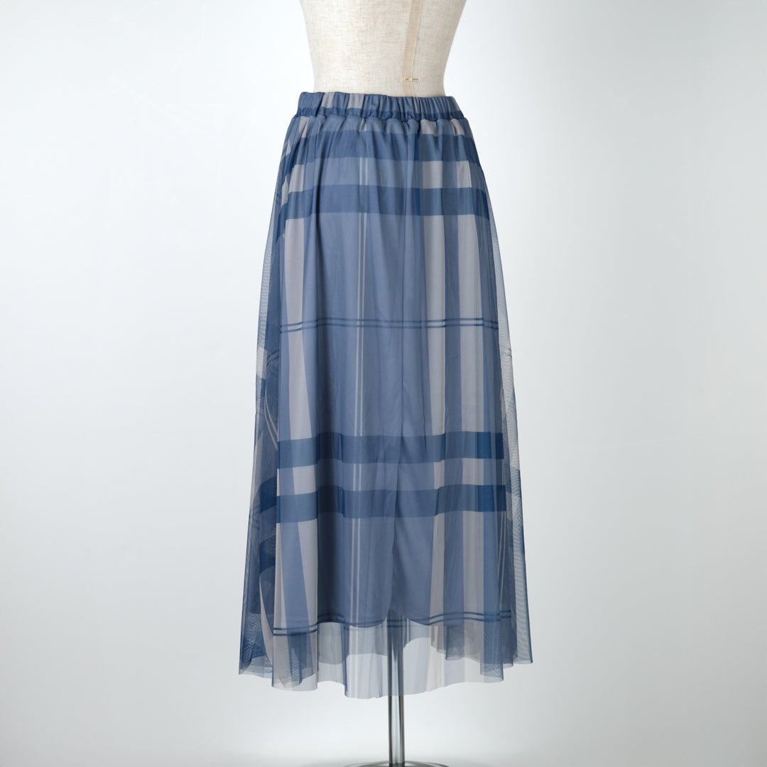 チュールチェック柄ギャザースカート - to blossom (8207673589892)