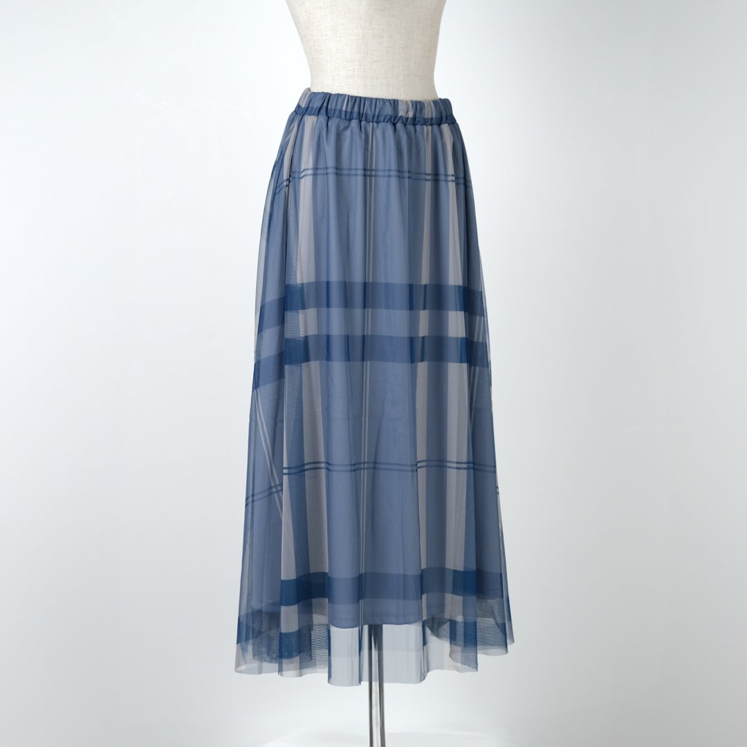 チュールチェック柄ギャザースカート - to blossom (8207673589892)