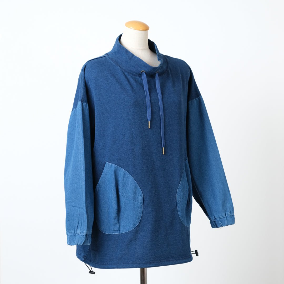 インディゴ裏毛ルーズハイネックドロスト - to blossom (8207635742852)