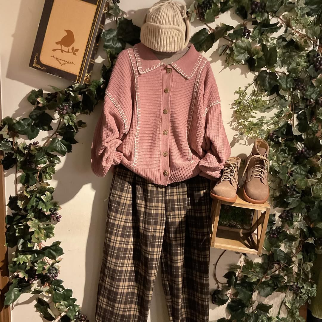 ブランケットステッチ襟付きカーディガン - to blossom (8183230955652)