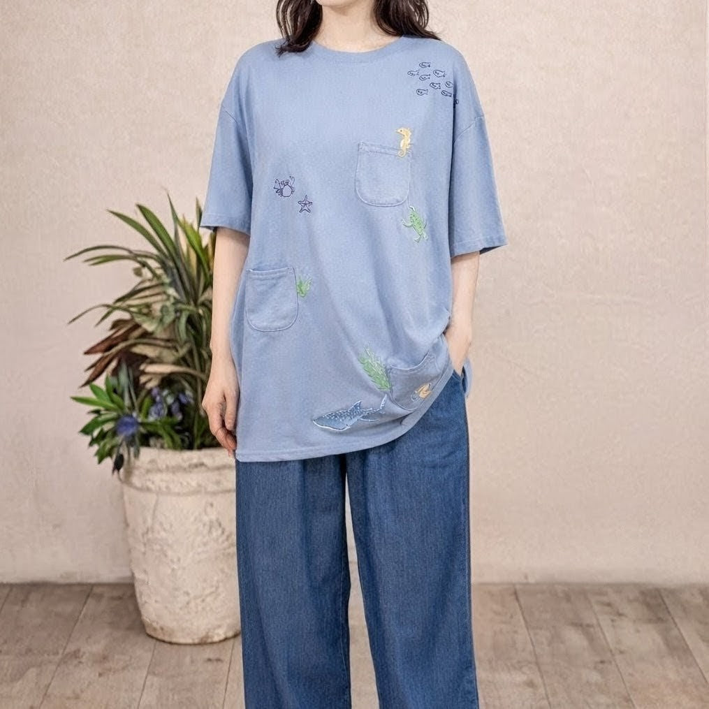 海の仲間多ポケット五分袖カットソー