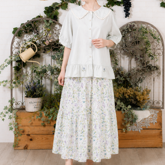 お花刺繍のドールカラーブラウス