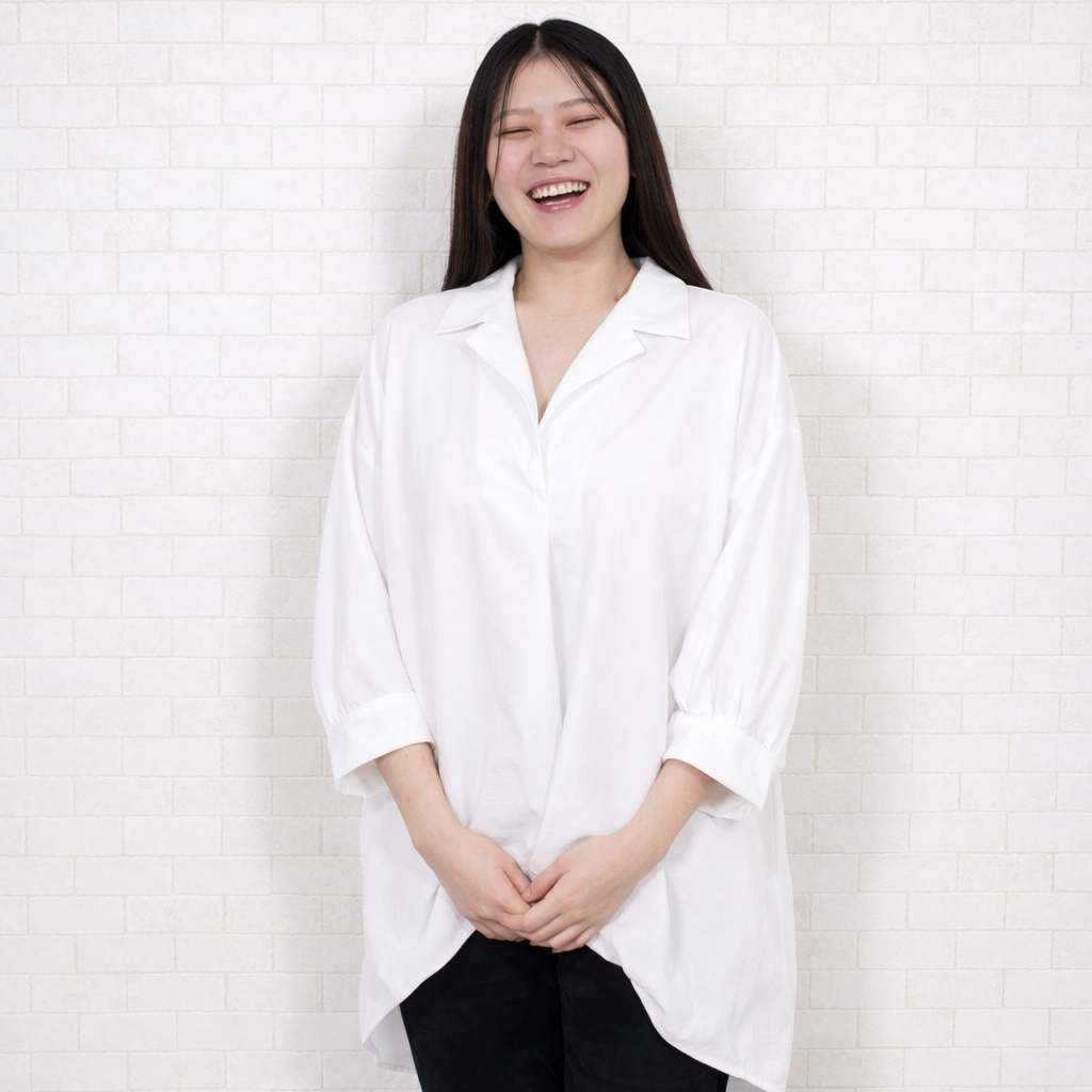 バックリボンタケノコ開襟ブラウス