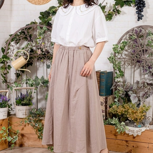 小花刺繍のノスタルジック半袖ブラウス